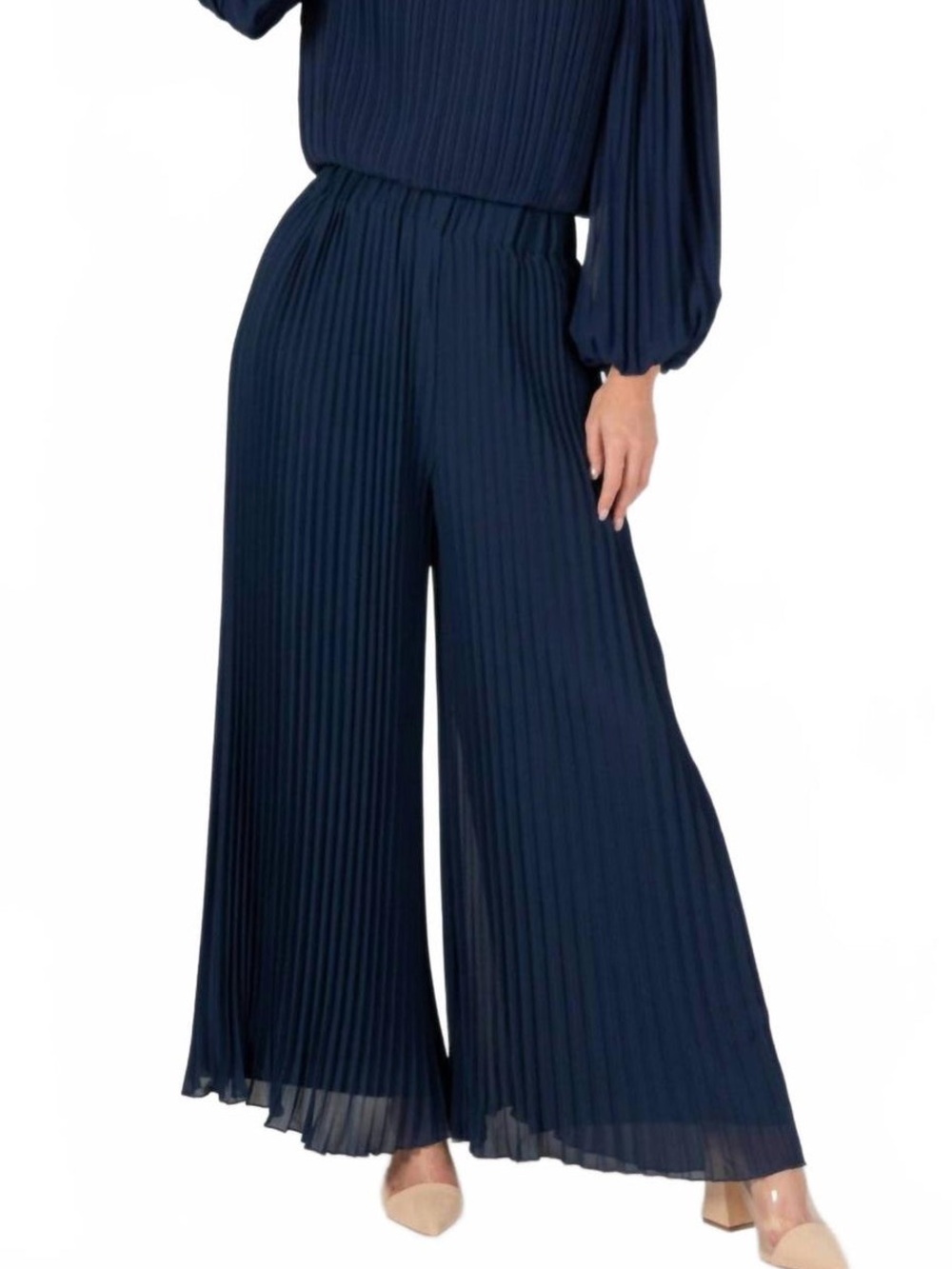 Before You Navy‎ Blue Pleated Wide Leg Pants